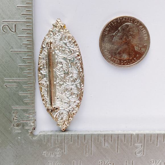 VTG 1950s Brooch Dried Flower Glass Rhinestones Lucite Navette Silver Tone Pin - Picture 9 of 11